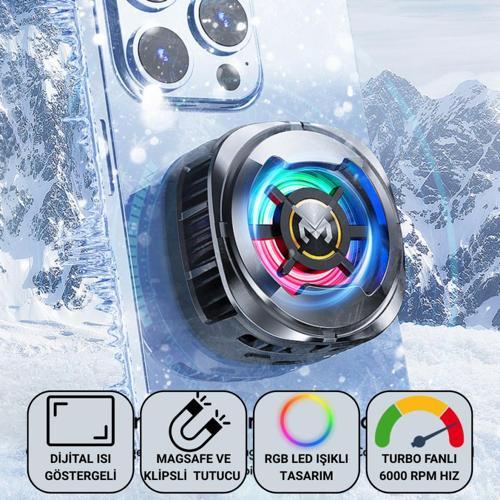 6000 RPM Turbo Fan Işıklı Magsafe İle Uyumlu Telefon Soğutucu Radyatör Tüm Telefonlara Uyumlu