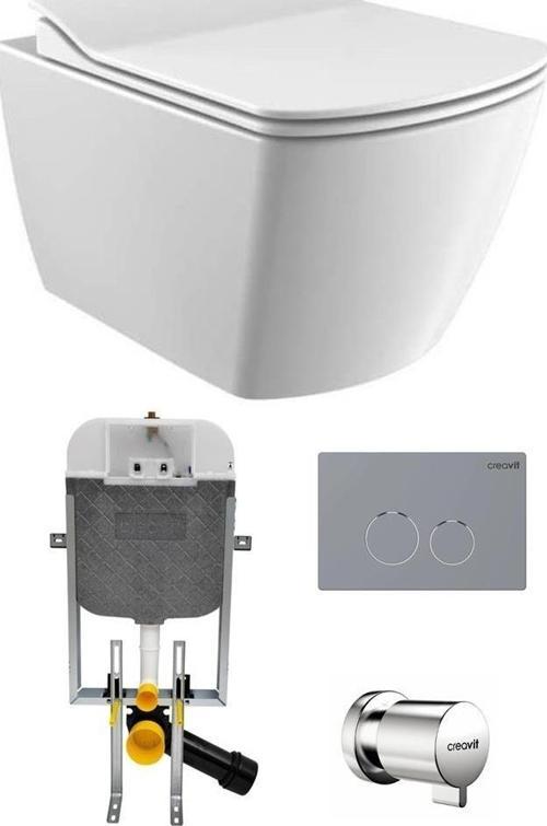 Elegant Rim-off Asma Klozet + Yavaş Kapanır Kapak + Creavit Gömme Rezervuar Set