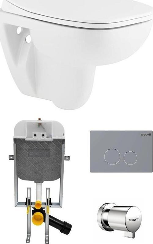 Petite Kanalsız Rim-Out Asma Klozet + Yavaş Kapanır Kapak + Creavit Gömme Rezervuar