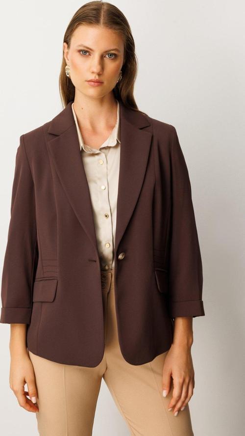 Kadın Büyük Beden Kapak Cepli Tek Düğme Ceket 5503 Kahverengi