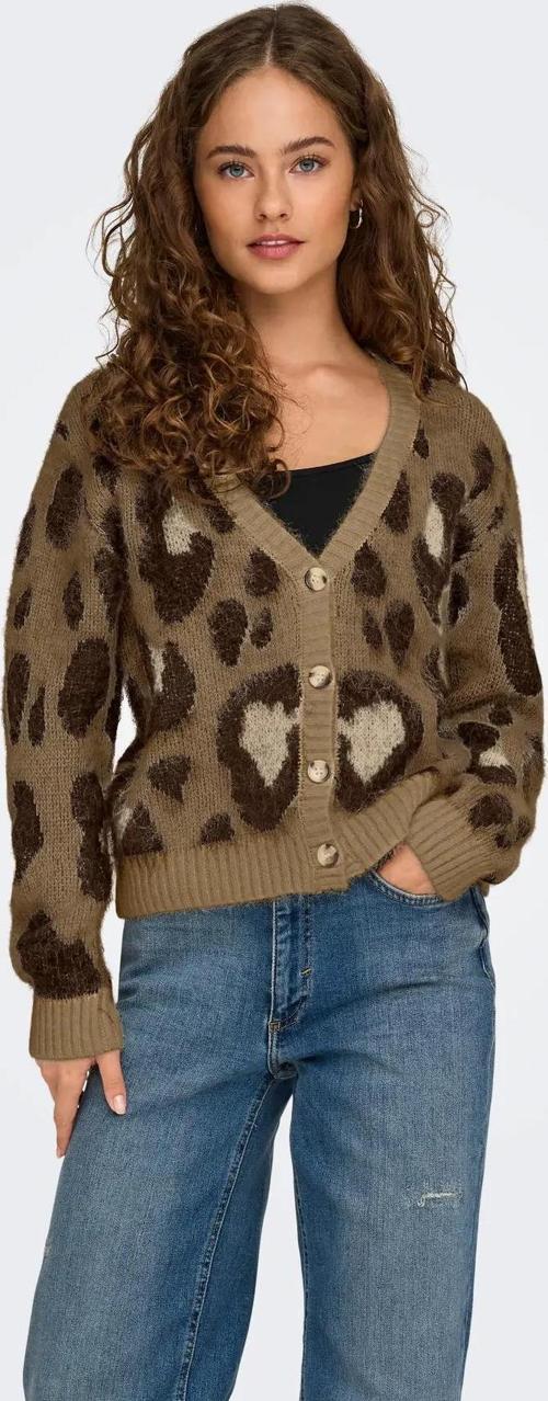 Kadın Onledelıe V Yaka Desenli Yün Hırka 15353090 Kahverengi