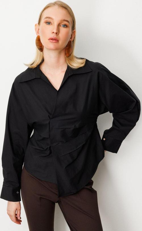 Kadın Önü Drapeli Kruvaze Gömlek 3043 Siyah