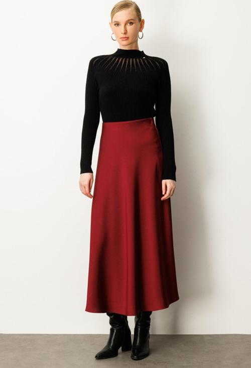 Kadın Maxi Boy Volanlı Etek 2027 Bordo