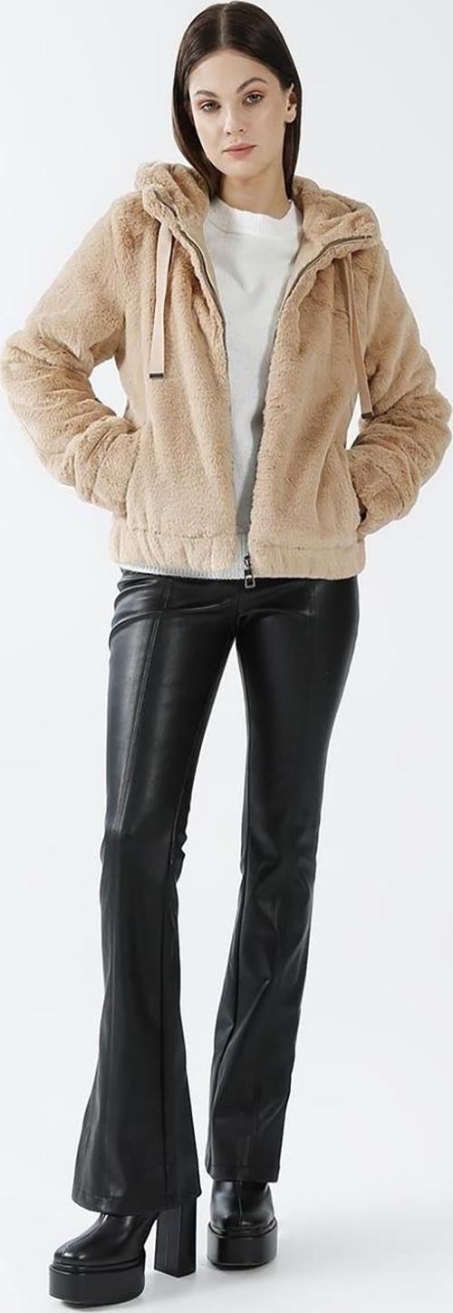 Kadın Onlvıda Kapüşonlu Peluş Mont 15260047 Bej