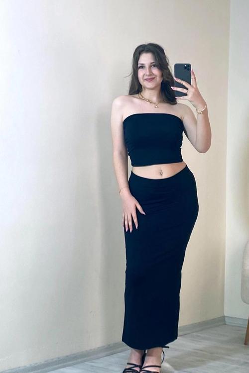 Bandeau Bustier & Maxi Etek Takım Siyah