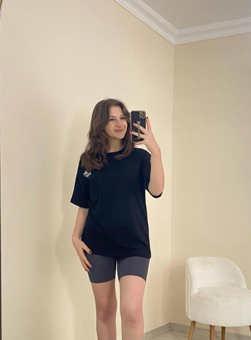 Baskılı Oversize Tişört Siyah