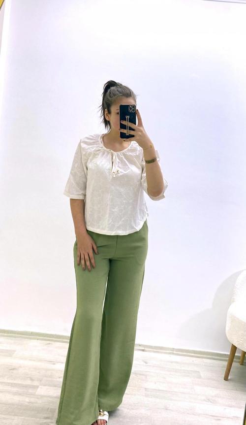 Keten Yaka Bağlamalı Gömlek