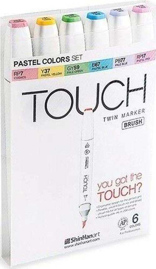 Touch Twin Brush Marker Fırça Uçlu Marker Seti 6 Renk PASTEL RENKLER
