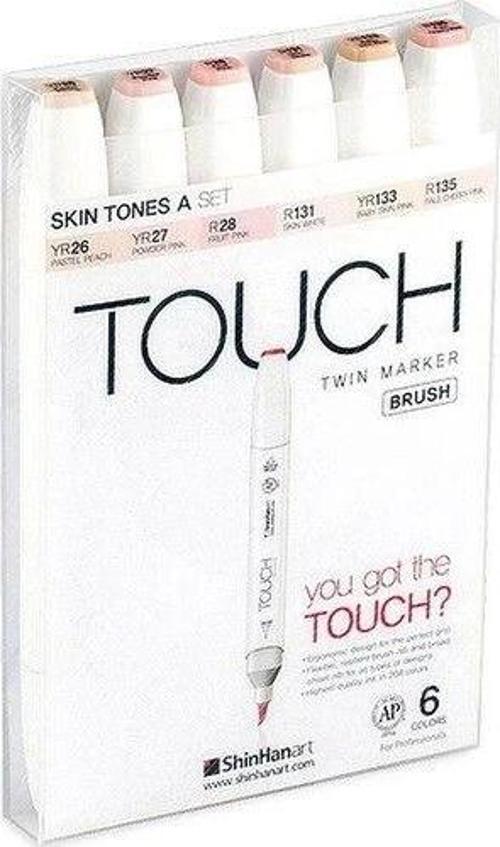 Touch Twin Brush Marker Fırça Uçlu Marker Seti 6 Renk TEN RENKLERİ A