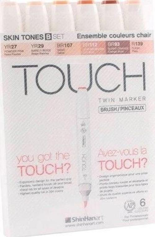 Touch Twin Brush Marker Fırça Uçlu Marker Seti 6 Renk TEN RENKLERİ B