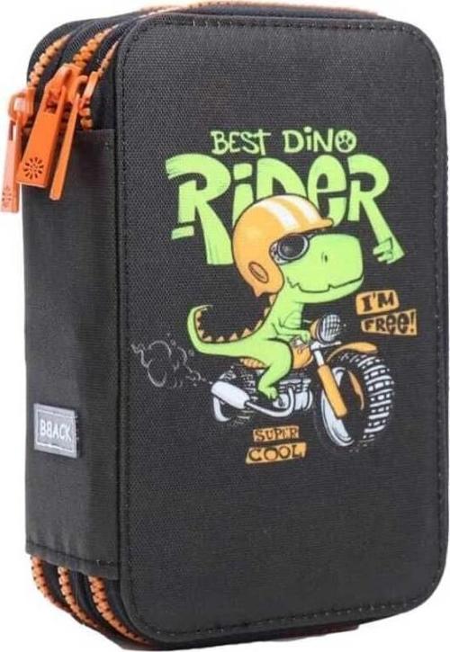 Bback 3 Katlı Kalem Çantası / Kalemlik / Kalem Kutusu Siyah Dino