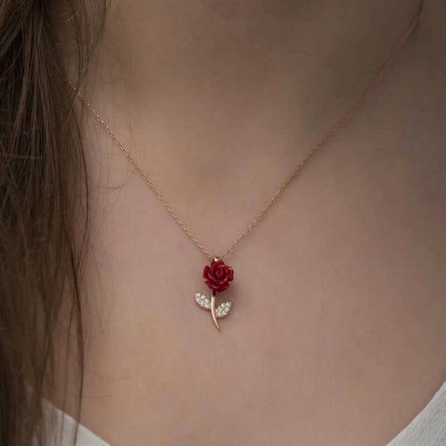 ​gümüş Rose Kırmızı Gül Kolye
