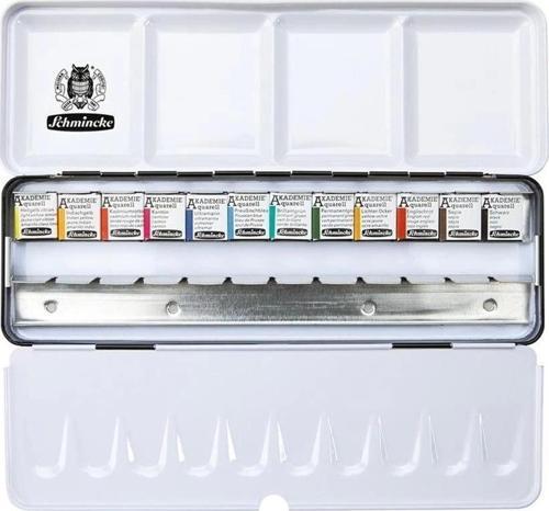 Akademie Aquarell Taş Tablet Sulu Boya Seti Yarım Tablet 12 Renk Metal Kutu