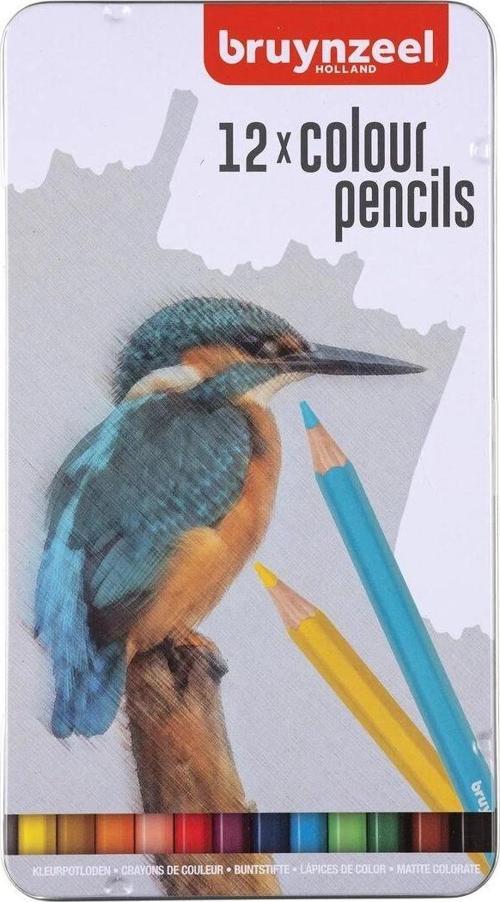 Bruynzeel Colour Pencils Kingfisher Set Kuru Boya Kalemi Seti 12 Renk Metal Kutu