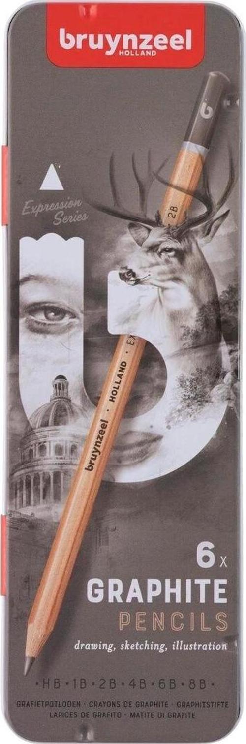 Bruynzeel Expression Graphite Dereceli Kalem Karakalem Eskiz Çizim Seti 6'lı Metal Kutu