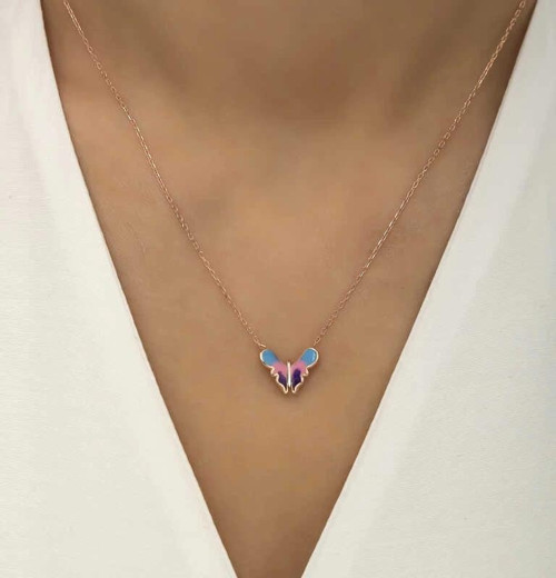 Gümüş Rose Minimal Kelebek Bayan Kolye
