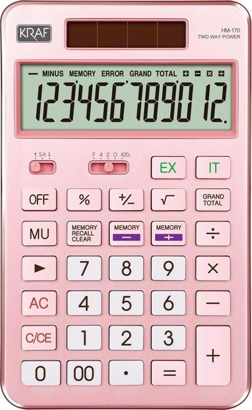 Hesap Makinesi 12 Hane PEMBE