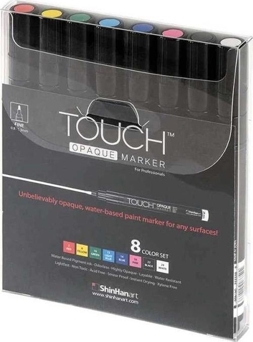Touch Opaque Marker Su Bazlı Akrilik Boyama Markörü Kalemi Seti 8 Renk Fine Uç (0.8-1.3 mm)