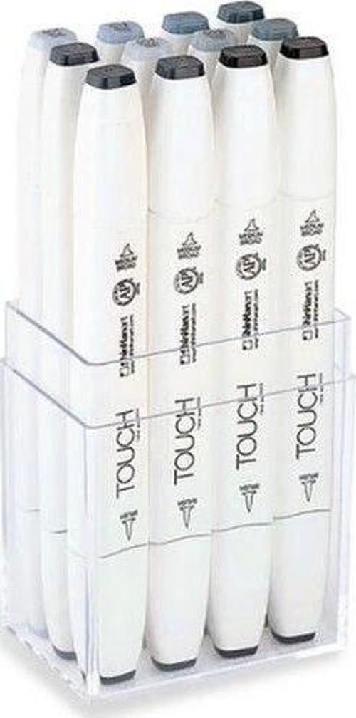 Touch Twin Brush Marker Fırça Uçlu Marker Seti 12 Renk MAVİ/YEŞİL GRİ TONLARI