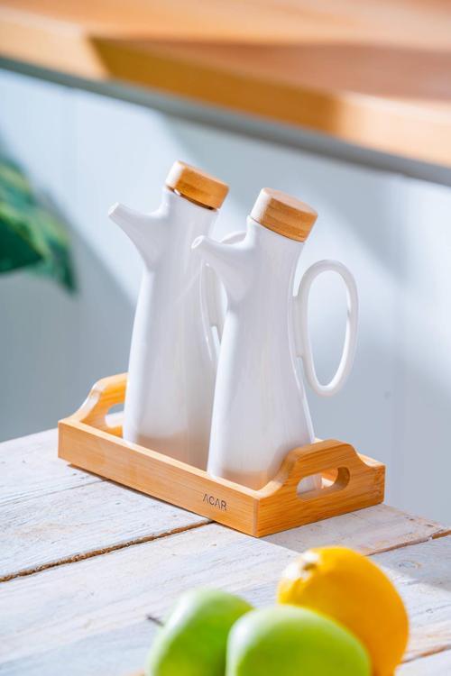 Acar Pamira Bambu Standlı Yağlık & Sirkelik Seti