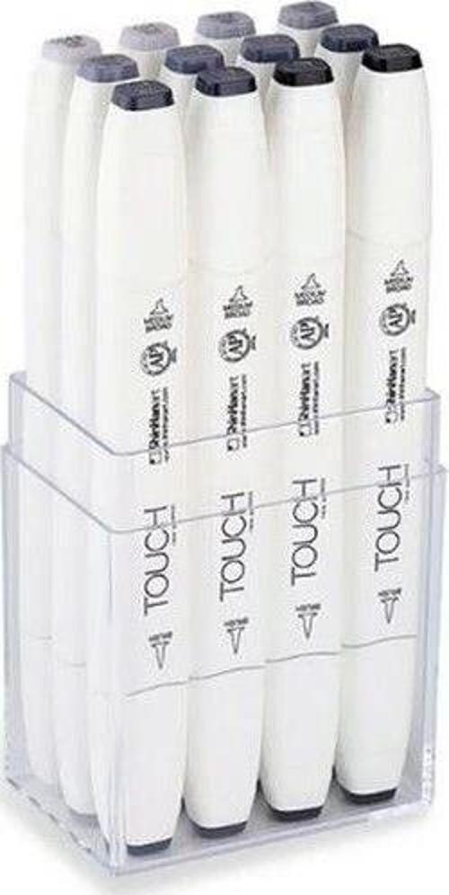 Touch Twin Brush Marker Fırça Uçlu Marker Seti 12 Renk SOĞUK GRİLER