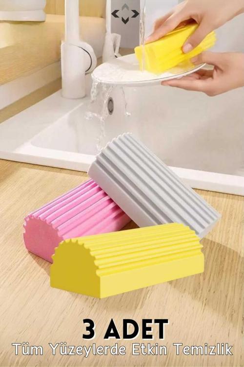 ( 3 Adet) Çok Amaçlı Temizlik Detay Süngeri Nemli Sihirli Sünger Su Emici Ve Toz Alma Süngeri