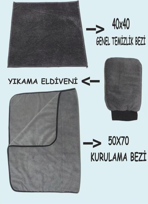 3'Lü Mikrofiber Oto Yıkama, Kurulama, Araba Silme Bezi Genel Temizlik Oto Eldiveni