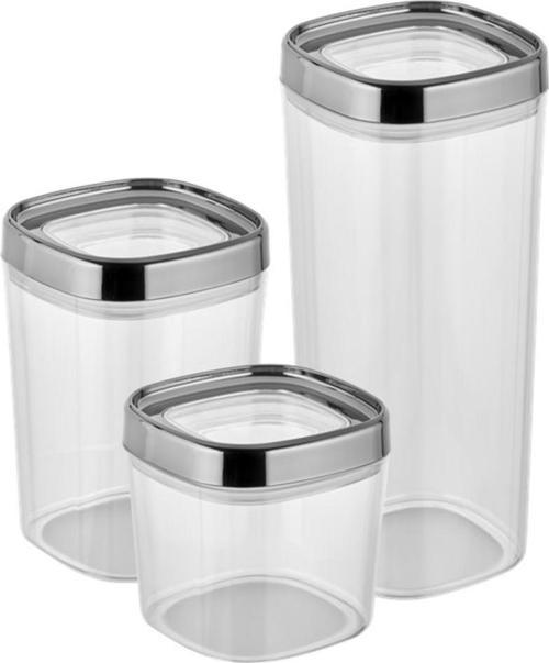 Bonny Erzak Saklama Kabı 3Lü Set Metalik Kaplama Kapak 1,8Lt - 1Lt - 600Ml Metalik Gümüş