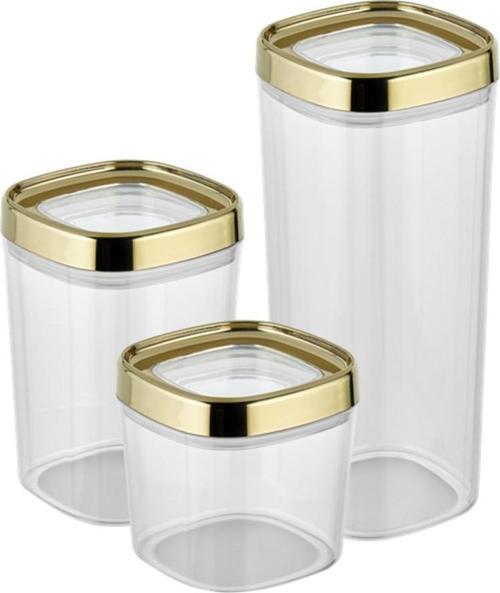 Bonny Erzak Saklama Kabı 3Lü Set Metalik Kaplama Kapak 1,8Lt - 1Lt - 600Ml Metalik Altın