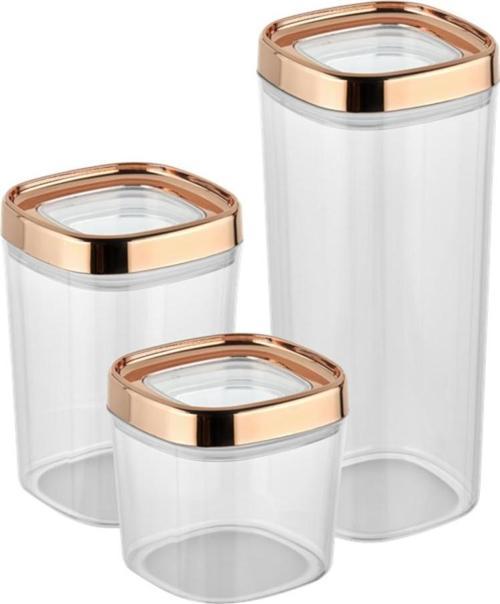 Bonny Erzak Saklama Kabı 3Lü Set Metalik Kaplama Kapak 1,8Lt - 1Lt - 600Ml Metalik Bakır