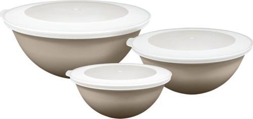 Lunar Kapaklı Kase 3Lü Set 3Lt 2Lt 1Lt Bej