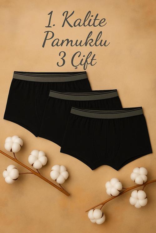 3’Lü Siyah Erkek Boxer Seti Esnek Kumaş – Pamuklu Rahat İç Giyim Xxl Beden