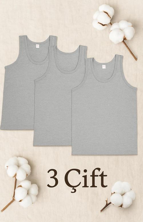 Erkek Pamuklu Gri Atlet 3’Lü Paket – Rahat Ve Nefes Alabilir İç Giyim Esnek Kumaş