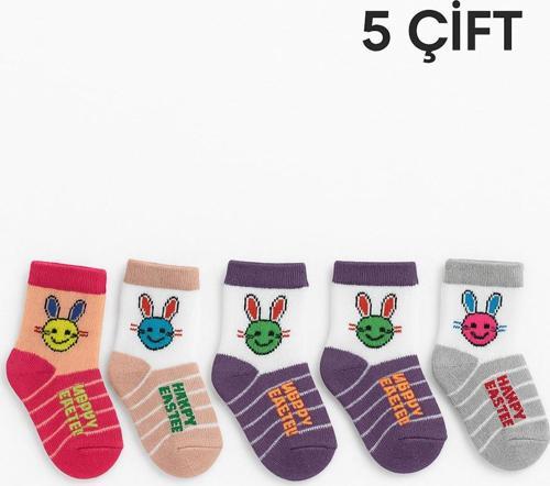 5 Çift Renkli Çocuk Çorabı – Kız & Çocuk Pamuklu Çorap Seti