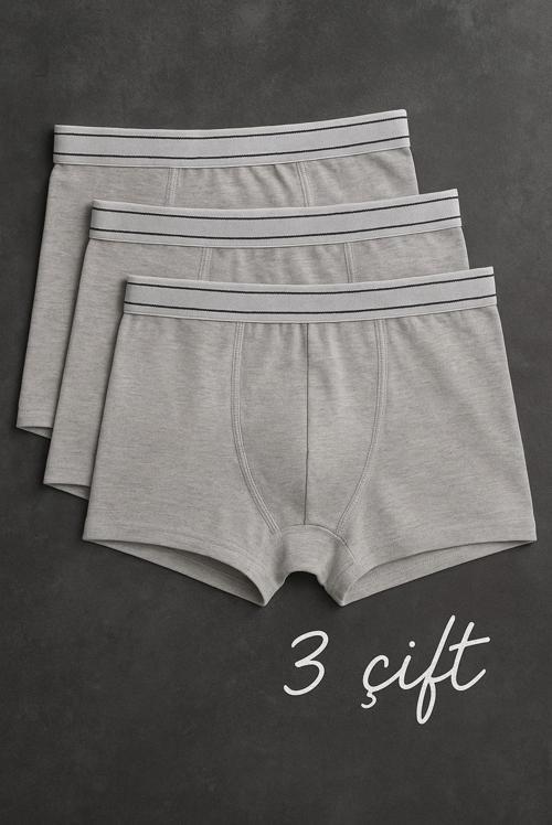 3’Lü Gri Erkek Boxer Seti Esnek Kumaş – Pamuklu Rahat İç Giyim Xl Beden