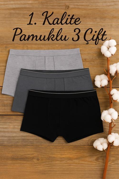 Rahat Erkek Boxer İç Çamaşırı – Siyah Füme Gri – 3’Lü L Beden