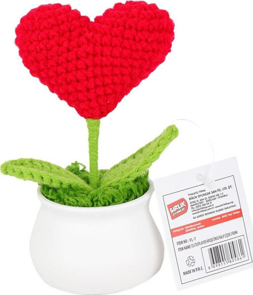FL-7 12Lİ Kroşe Örgü Saksıda Kalp -Birliktoys