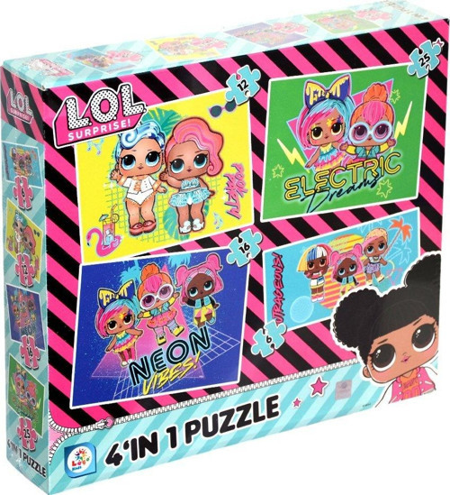 LOL7627 Laço Kids L.O.L. 4'ü1 Kutuda Puzzle / 6+12+16+25 Parça Puzzle