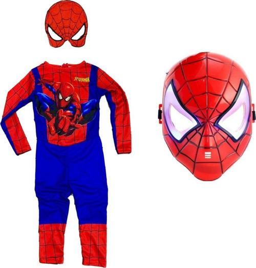 Baskılı Spiderman Örümcek Adam Kostümü + Işıklı Spiderman Maske - Örümcek Adam Kostüm