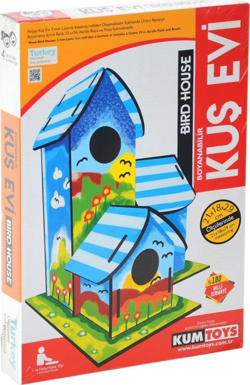 5269 Kumtoys Boyanabilir 3'lü Kuş Evi - Bird House