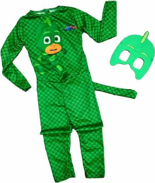 Kertenkele Çocuk Kostümü - Pijamaskeliler Kostümü - Gekko Kostümü - Kuyruklu Baskılı Model