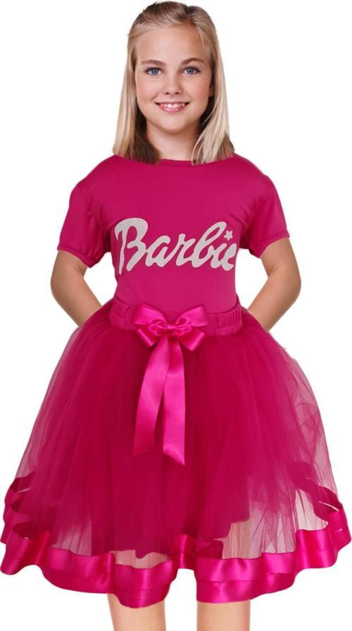 Parçalı Barbie Kostümü - Barbi Etek + Barbi Tişört Barbie Tişört Elbise Barbie Cosplay -Pembe Elbise