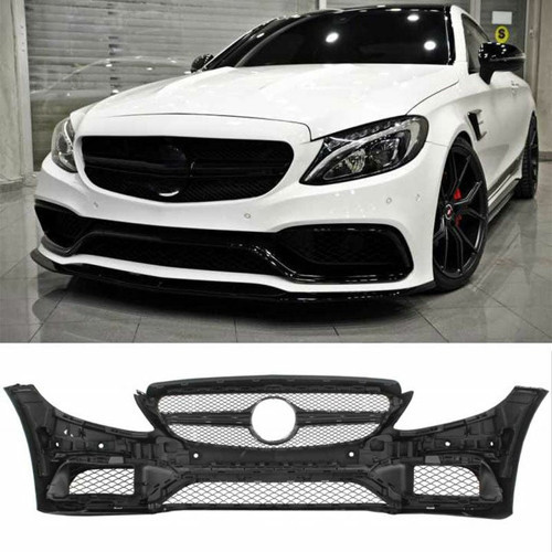 Mercedes W205 2014-2018 C63 Uyumlu Ön Tampon & Panjur Seti (Siyah Trimler)