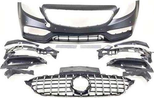 Mercedes W205 C63 Uyumlu Ön Tampon & Panjur Seti (Makyajlı Görünüm) (Siyah Trimler)