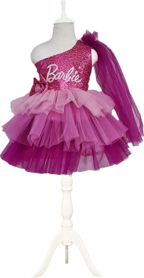Tek Omuz Barbie Kostümü - Barbi Elbise- Barbie Elbise Barbie Cosplay - Pembe Elbise Balo Kostümü