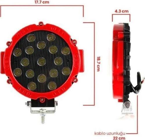 51W CRE Power Led Üniversal Yuvarlak Sis Lambası 17 Ledli Kırmızı