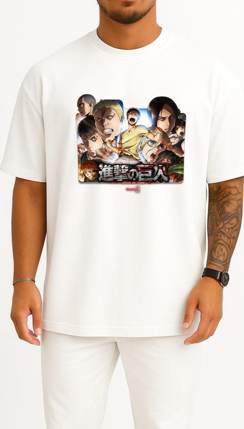 Oversize Anime Icon 30, Shingeki No Kyojin Season 2 V1, Attack On Titan Season 2 Transparent Göğüs Tasarımlı Unisex T-Shirt