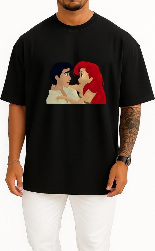 Oversize Ariel The Prince The Little Mermaid Elsa Göğüs Tasarımlı Unisex T-Shirt