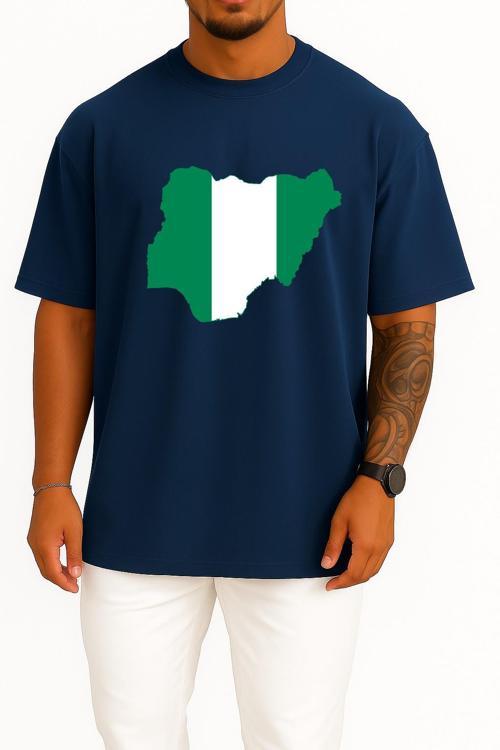 Oversize Nijerya Bayrağı Ve Haritası Göğüs Tasarımlı Unisex T-Shirt