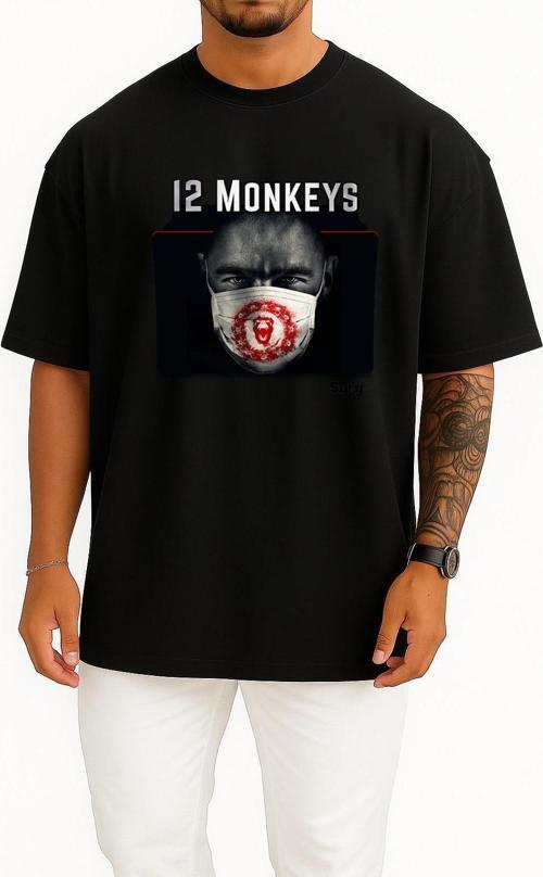 Oversize Monkeys Series And Season Folder İcons, 12 Monkeys Göğüs Tasarımlı Unisex T-Shirt